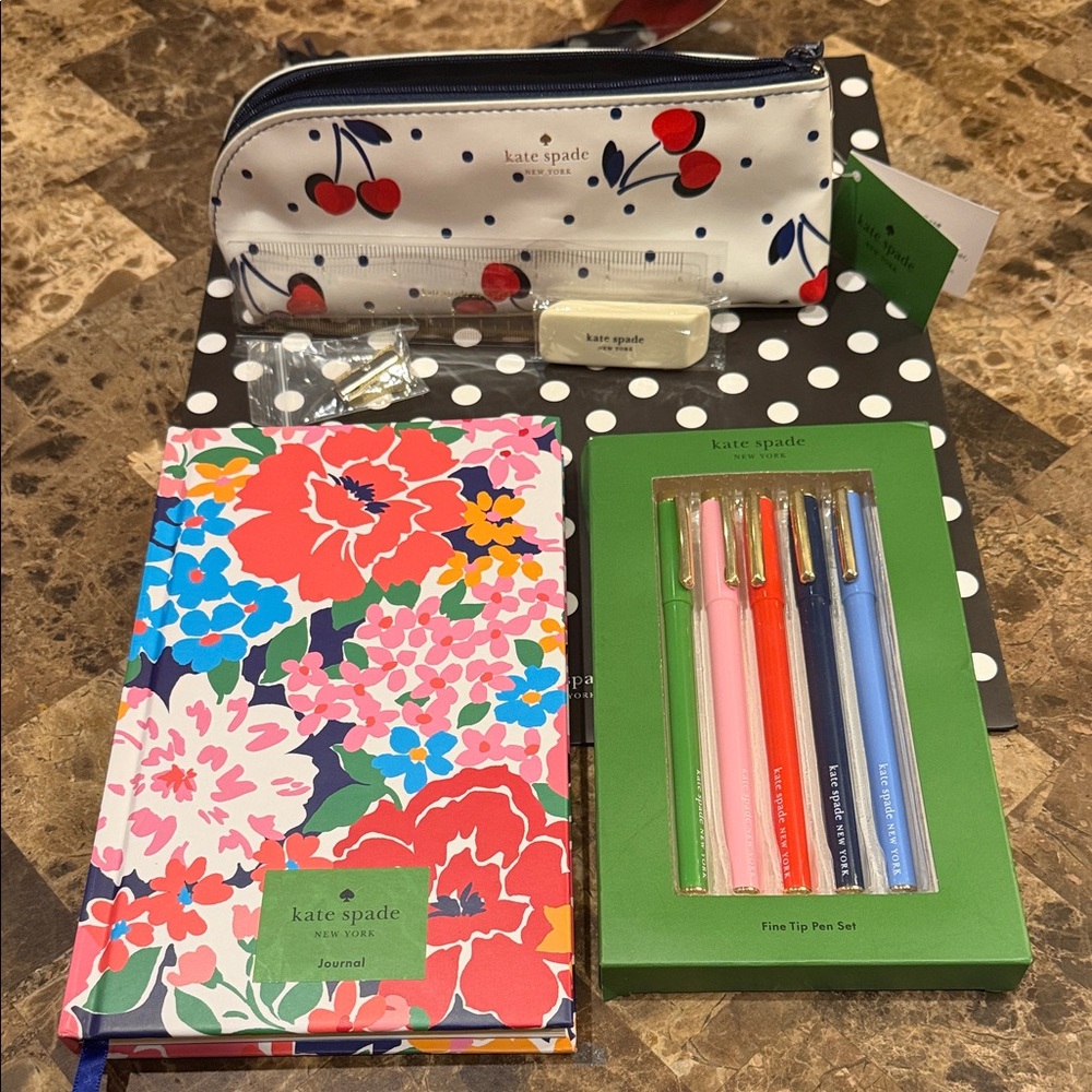 Kate Spade 11 pc Bundle: Floral Journal, Pen Set and Pouch w/ accessories NWT
